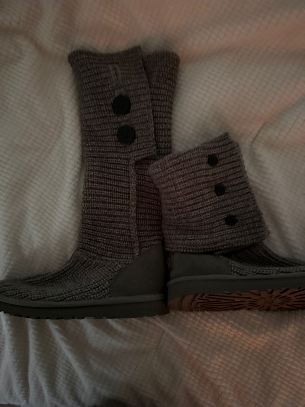 Ugg Classic Cardi Cozy Knit Button Mid-Calf Boots - Gray